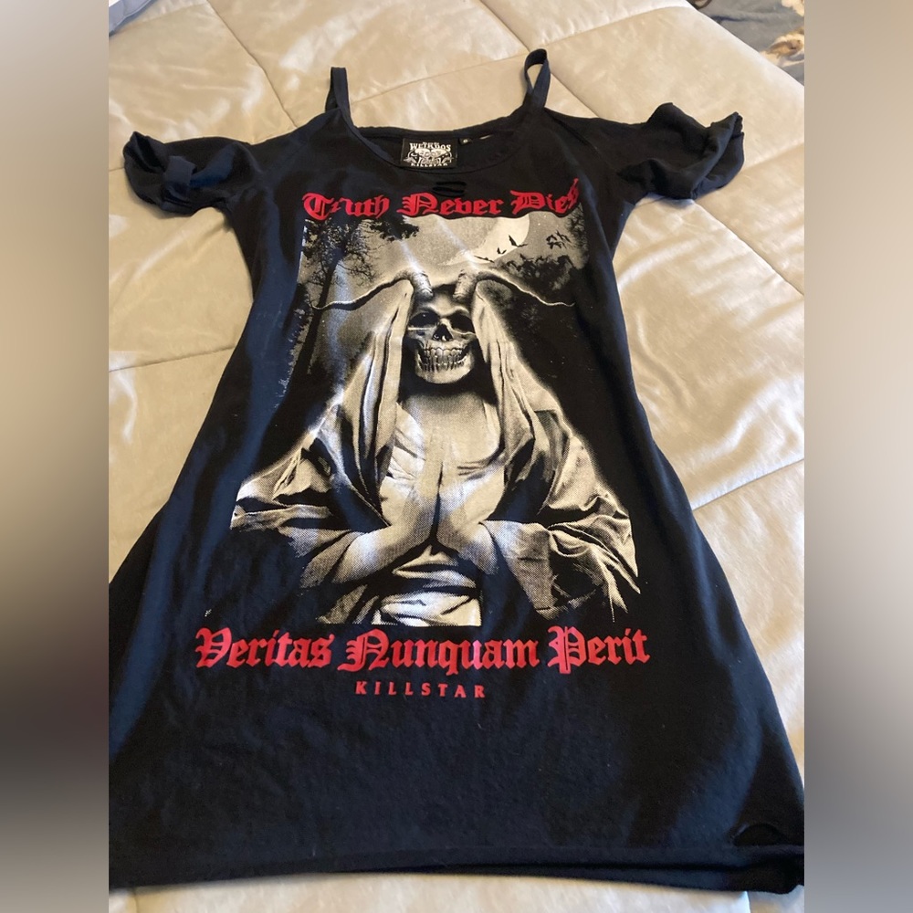 KILLSTAR 🌙 Truth Never Dies Death 💀 Skull Horns Ghotic Distress Top
